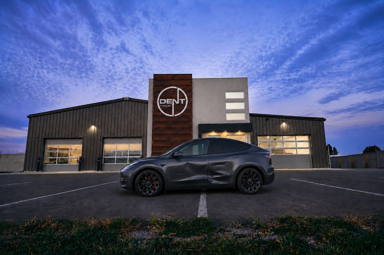 Tesla collision repair before and after at Dent Magic (before)