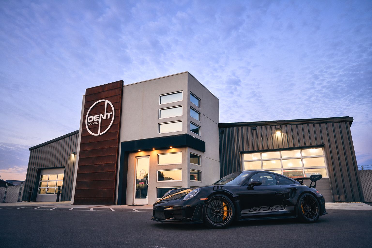 Porsche at the Dent Magic shop in Kalispell, Montana