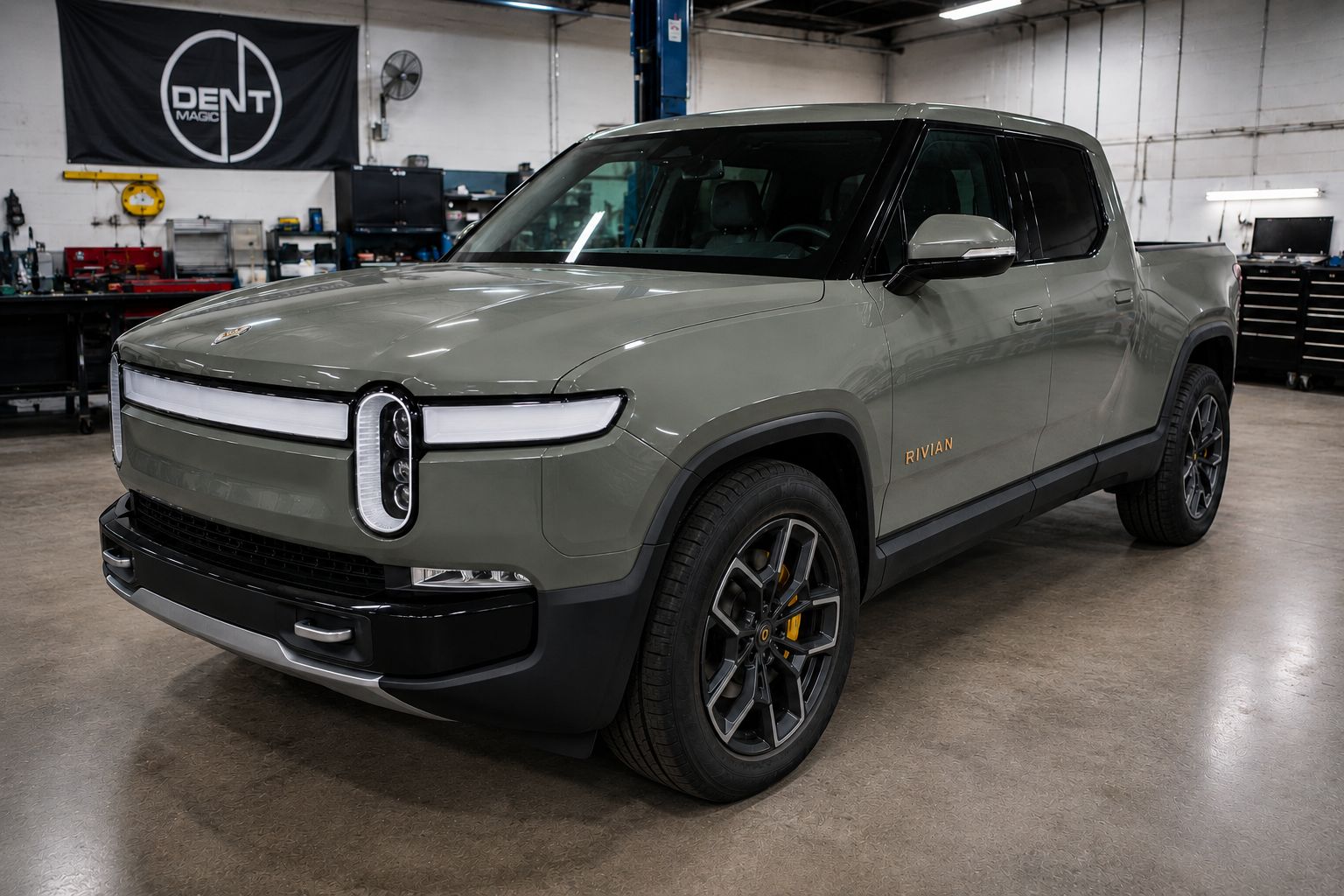 Rivian collision repair before and after at Dent Magic